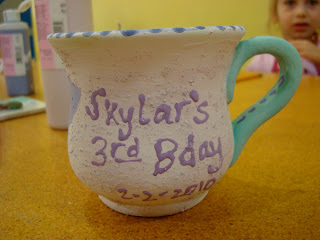 Finished mug saying Skylar's 3rd Bday