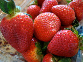 Close up of strawberries in container