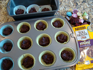 Brownie bites in liners in muffin pan