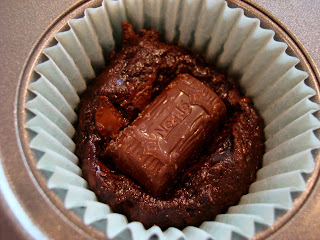 Close up of candy in center of brownie bite