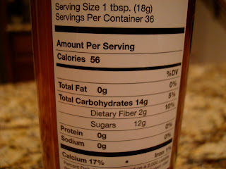 Nutrition label on Agave Nectar