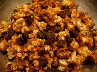 Nutritional popcorn with chocolate chips in bowl