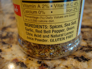 Ingredients for Dressing Mix on bottle