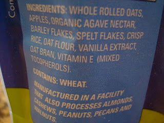 Ingredients on back of Granola Package