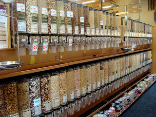 Rows of bulk food bins