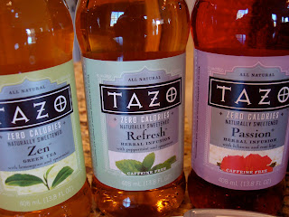 Three bottles of various flavors of Tazo Zero Teas