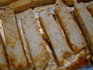 Close up of flipped tofu