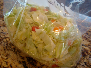 Sliced cabbage with carrots in bag