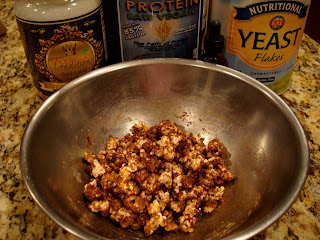 Chocolate Coconut Oil Protein Popcorn in large metal bowl