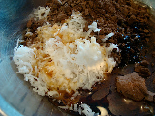 Close up of ingredients for Dark Chocolate Coconut Snowballs