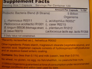 Supplement Facts on back of probiotics