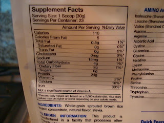 Nutritional label off the Vanilla Brown Rice Protein