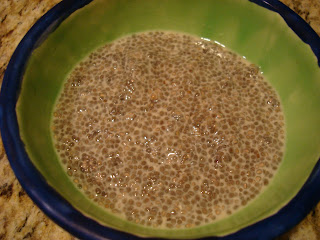 Chia seed pudding after refrigeration in green bowl