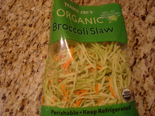 Trader Joe's Organic Broccoli Slaw in packaging on countertop