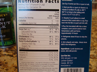 Nutrition label of Kefir starter