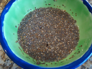 Vanilla Chia Pudding mixture in green and blue bowl