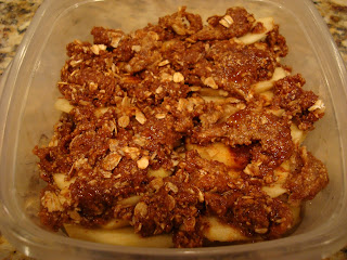 Finished Apple Crumble in clear container