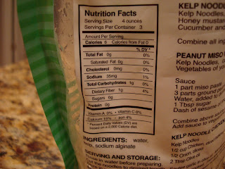 Nutritional Facts on back of Kelp Noodle Package