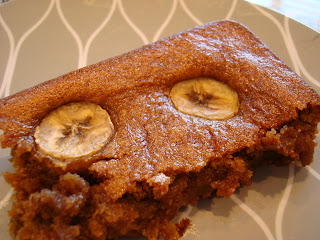 Slice of Vegan Peanut Butter Banana Cake on plate