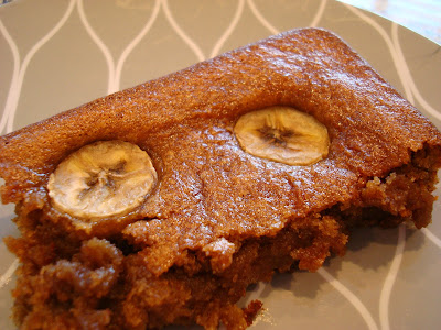 Slice of Vegan Peanut Butter Banana Bread Cake on plate