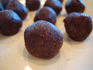 Close up of one Raw Vegan Chocolate Donut Hole