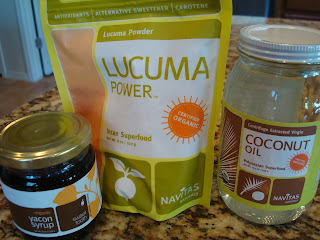 Yacon syrup, lucama powder, and coconut oil on countertop - 21