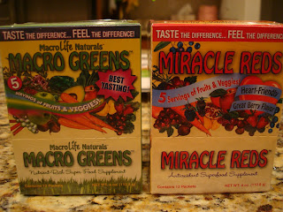 Boxes of Macro Life Naturals Macro Greens & Miracle Reds Supplements