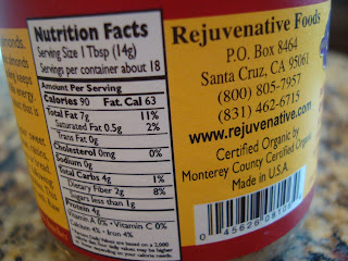 Nutritional facts on container of almond butter