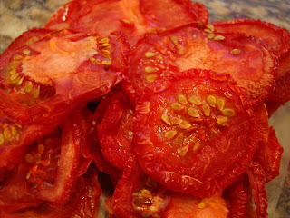 Dehydrated tomatoes stacked on top of one another