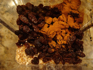 Raisins and cinnamon added to pulsed mixture in blender