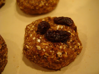 One Raw Vegan Oatmeal Raisin Cookies topped with raisins