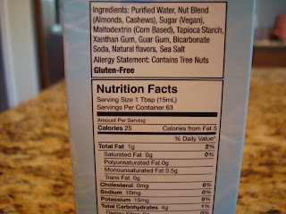Nutritional facts on MimicCream box