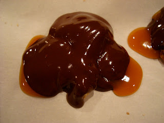 Closeup of chocolate covered turtle