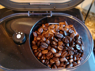 Coffee Beans in compartment of Espresso Maker