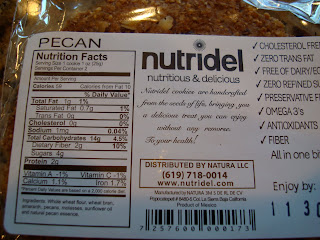 Nutritional Facts on back of Pecan Cookie package - 42