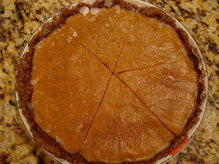 Overhead of cut No-Bake Vegan Pumpkin Pie