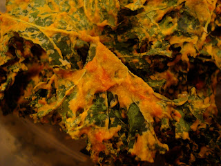 Close up of Kale Chips in container