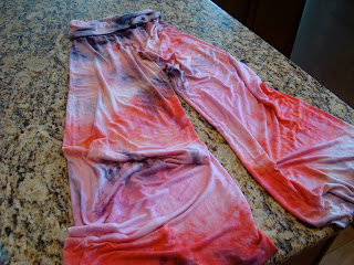 Tie-dyed pants on countertop