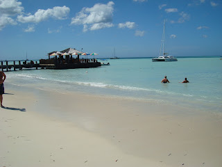 Beach with pier going out into water