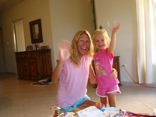 Young girl and woman waving - 31