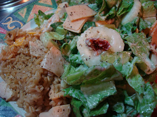 Romaine with Homemade Tahini "Cesar" Dressing, turkey, cheese and brown rice