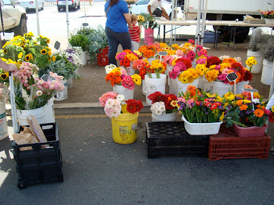 Fresh flowers in bins at Farmer's Market