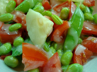 Close up of Edamame Salad with Vegan Slaw Dressing