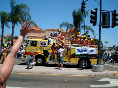 Firetruck full of men at Gay Pride Parade