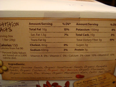 Nutrition Facts on Raw Crunch Bars box