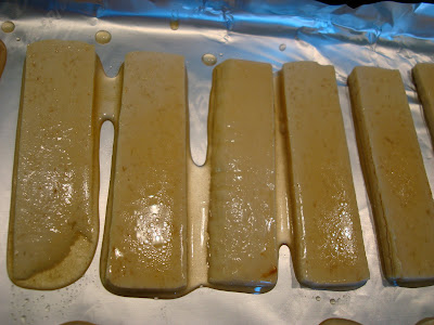 Close up of marinated tofu on baking sheet