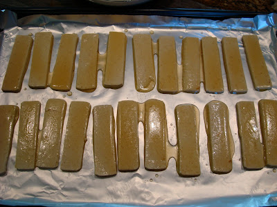 Green Tea and Honey Ginger Baked Tofu in single layer on foil lined baking sheet