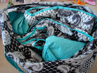 Overhead photo of black and teal bedding set - 51