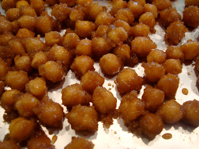 Close up of chickpeas on baking pan