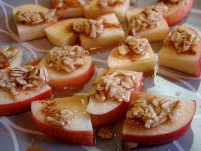 Close up of 1 Minute GF Vegan Apple Crumble topped apples